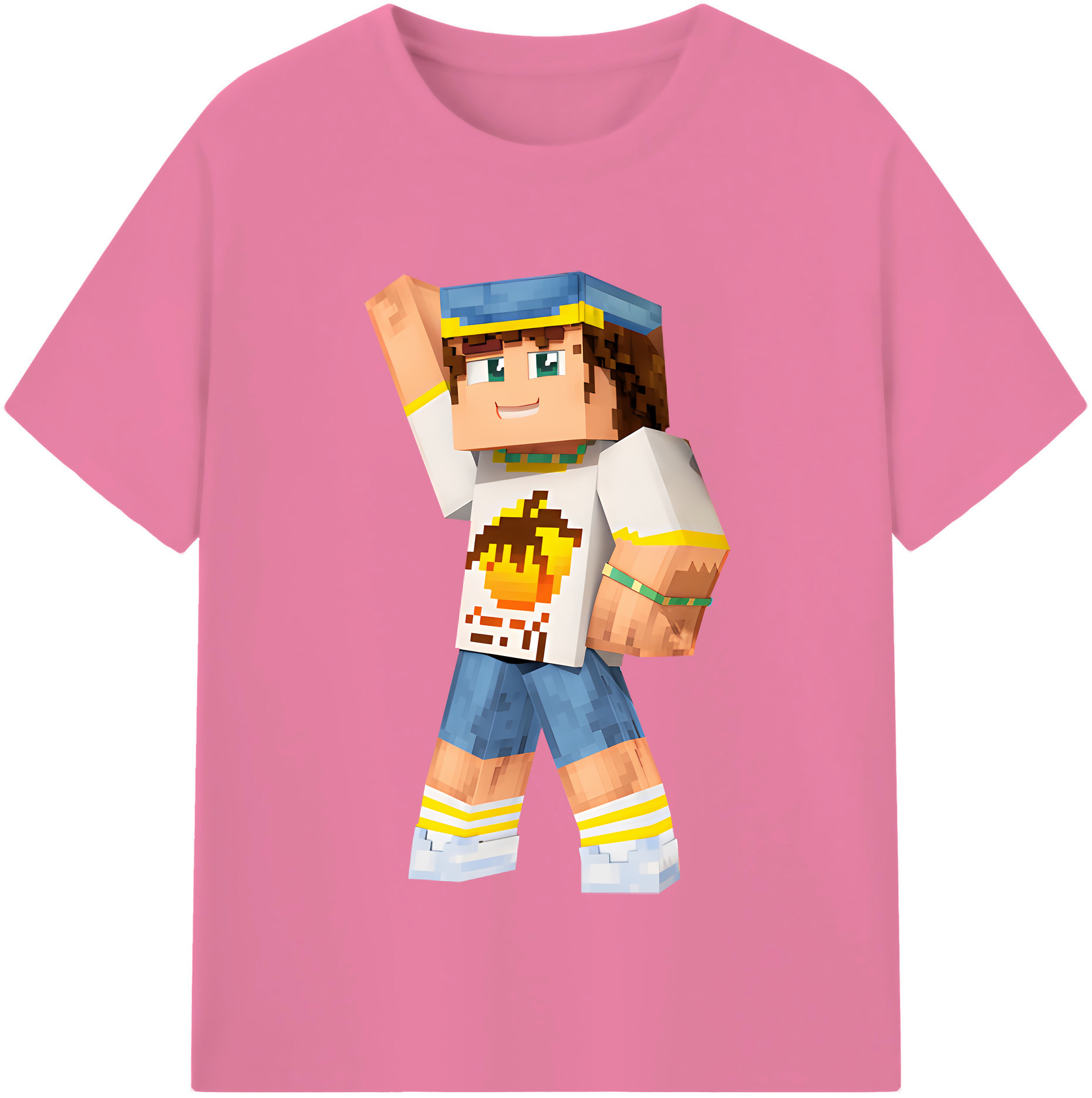 （画像用） マインクラフト ブロックの世界 Minecraft MC Block world 綿100％半袖Tシャツ（フロントプリント）